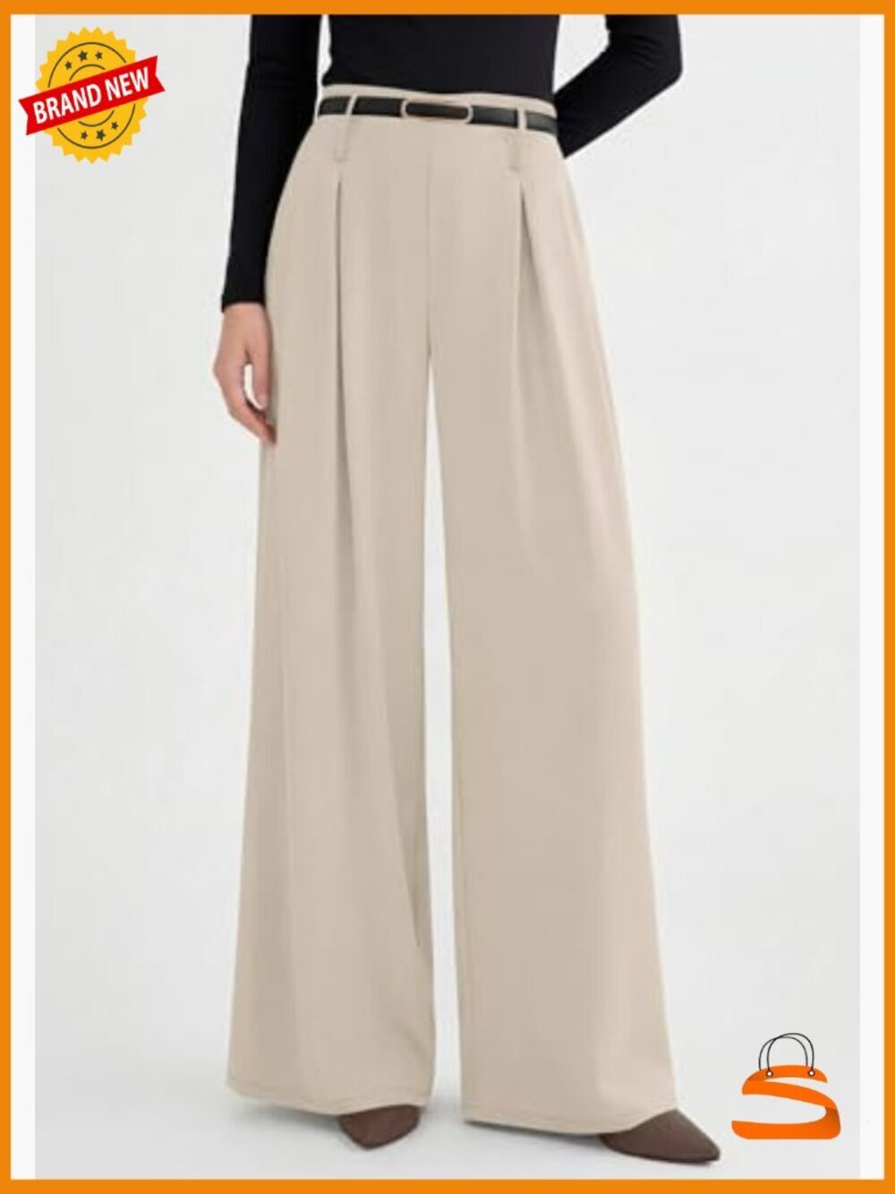 High Waisted Wide Leg Palazzo Pants Pleated Slacks Business Casual Flowy - Picture 5 of 7
